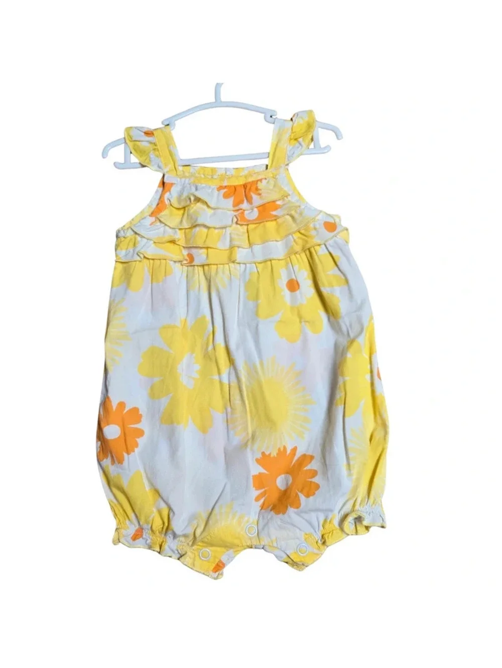 Carter's Baby Girl Floral Bubble Romper 12 Months Yellow Orange Daisy Print